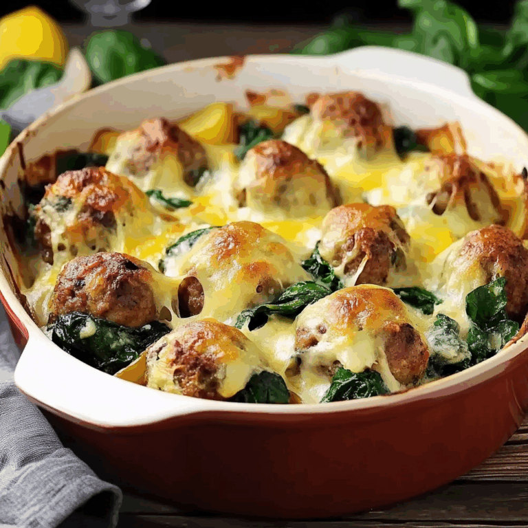 Ultimate Cheesy Spinach, Meatball & Potato Bake Recipe