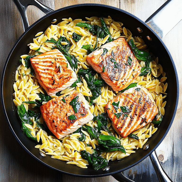 One Skillet Salmon with Lemon Orzo: Quick & Delicious